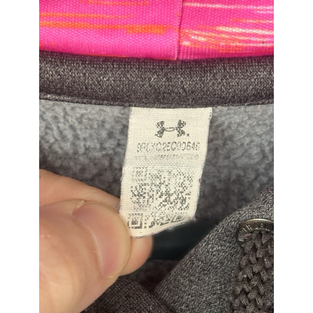 Under Armor Storm1 Women's Large Dark Gray & Pink Logo Long Sleeve Fleece Hoodie - Picture 10 of 15